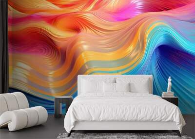 0676. Colorful Foil Digital Wave Background. Generative AI Wall mural