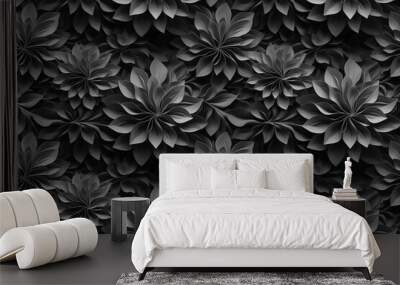 3D floral seamless pattern with black and white theme, ready for full-print pattern design Wall mural