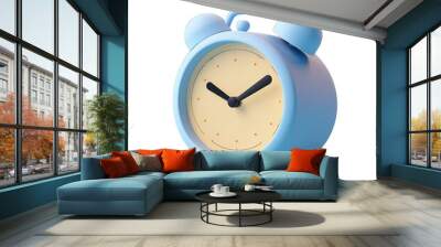 3D Render of a Blue Alarm Clock isolated on transparent background cutout, PNG file Wall mural