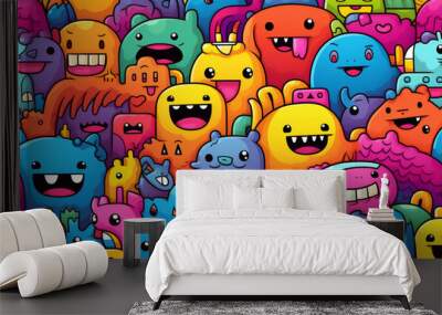 A colorful seamless pattern with cute cartoon monsters. Wall mural