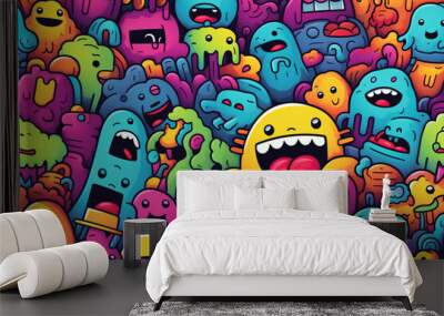 Seamless pattern with vibrant colors and funny doodles, high-quality and ready for print Wall mural