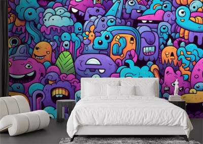 Seamless pattern with vivid colors and funny doodles. high-quality and ready for full print. sublimation t-shirt design Wall mural