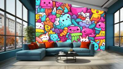 Seamless pattern with vivid colors and funny doodles. high-quality and ready for full print. sublimation t-shirt design Wall mural