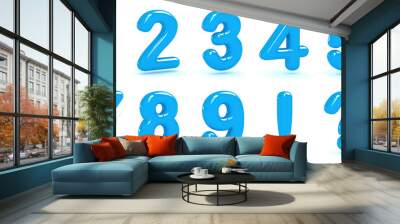 glossy blue number 3d render bubble font Wall mural