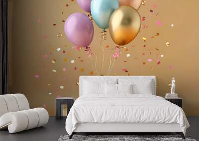 Birthday Surprise of gift box with balloons and ribbon Wall mural