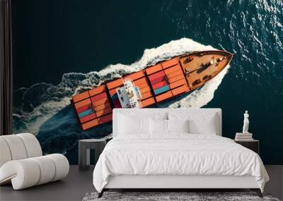 cargo ship in the sea, Global business import export commercial trade logistic container cargo freight shipping. Wall mural