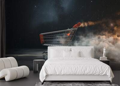 Shopping Cart Speeding Through the Cosmos Wall mural