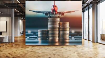 Airplane on Coin Stacks: The Cost of Travel Wall mural