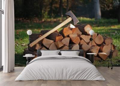 Axe on a Woodpile Wall mural