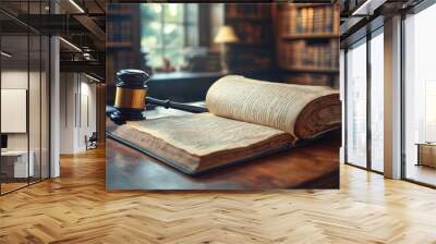 Gavel and Open Book in a Law Library Wall mural