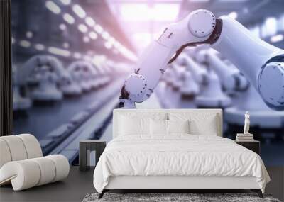 Industrial Robot Arm Working on an Assembly Line Wall mural