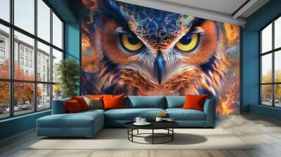 Mystical Owl Close-Up with Abstract Background Wall mural