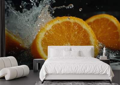 Orange Slices Splashing in Water Wall mural