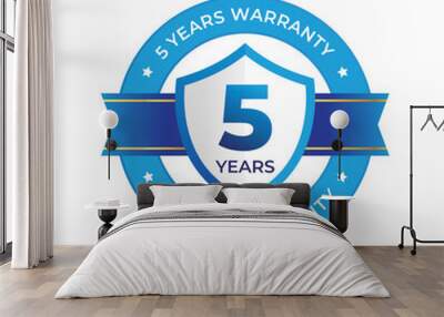 5 years warranty. label, sticker, seal, badge, icon, logo, sign. round minimalist vector warranty label Wall mural