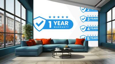 Minimalist Vector warranty shield with checklist label icon set. number of years 1, 2, 3, 4, 5. vector eps Wall mural