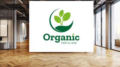 organic fertilizers with green leaf logo design for business product, nature reserves, greening, go green, agriculture, ecology, environment, farming Wall mural