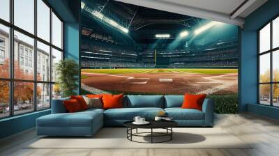 Professional baseball arena with spotlight Wall mural