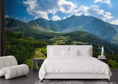 Summer landscape in mountains with trail isolated on transparent background Wall mural