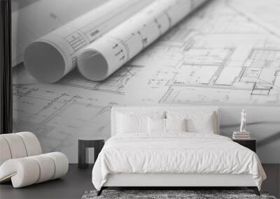 Technical project architecture, Architect drawing design blueprint building plan Wall mural