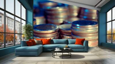 blank space and money coins for success , banking , finance and business concept background Wall mural