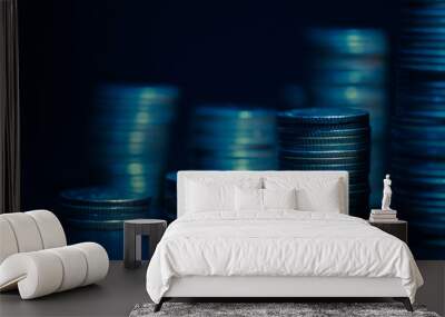 rows of coins and blurred bokeh for finance and banking concept Wall mural