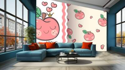 Cute apple - seamless texture pattern Wall mural