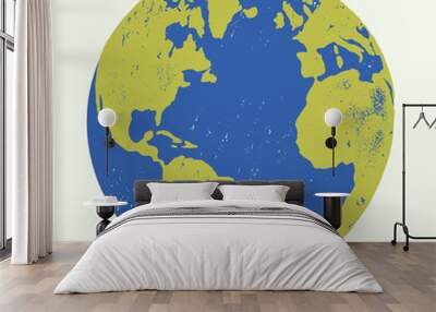 Planet Earth vintage distressed globe vector illustration Wall mural