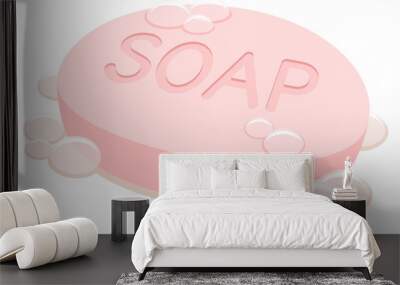 vector illustration of a pink bar of soap with bubbles. Wall mural