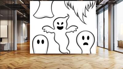 Vector illustration of a variety of cartoon ghosts. Wall mural