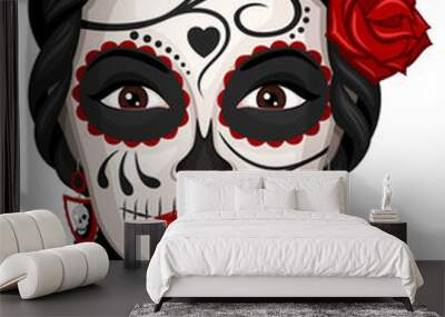 Vector illustration of a woman from the neck up, made up for Dia de los Muertos, Day of the Dead. Wall mural