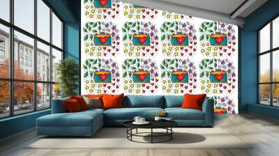 Doodle photo camera pattern Wall mural