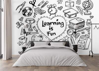 Hand drawn vector illustration set of school Wall mural