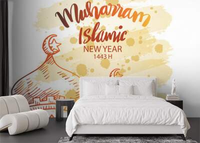 Happy New Hijri Year 1443 H. Holiday card. Wall mural