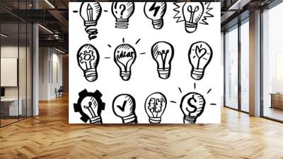 Set of  creativity ideas light bulbs  hand drawn illustration Wall mural