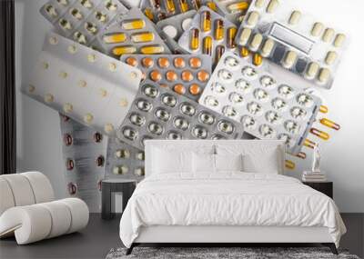 Mixed drugs isolated on white background Wall mural