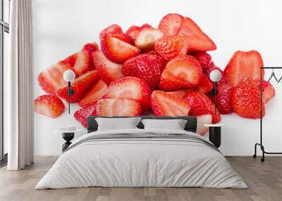 Portion of Strawberries (Chopped) isolated on white Wall mural