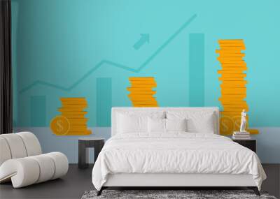 coins and growing graph static business growth concept, long-term investment concept, Start invest in stock market, begin savings to achieve financial goal illustration. Wall mural