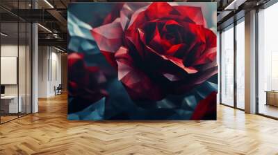 A Close-Up of a Red Rose with Geometric Petals Wall mural