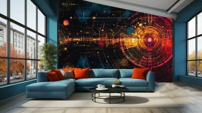 Abstract Digital Art with Circular and Geometric Patterns Wall mural