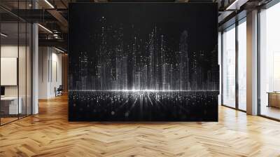 Abstract Digital Cityscape with White Lines and Dots Wall mural