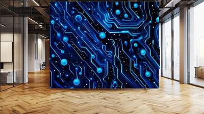 Abstract Glowing Blue Circuit Board Pattern Wall mural