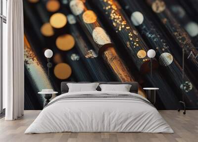 Abstract Metallic Cylinders with Golden and Silver Dots Wall mural