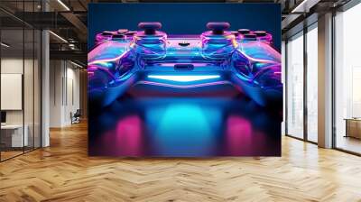 abstract neon video game controller or joystick for cyber gaming. Generative Ai Wall mural