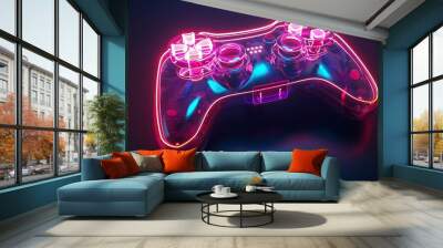 abstract neon video game controller or joystick for cyber gaming. Generative Ai Wall mural