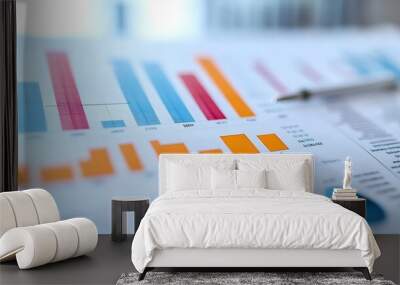 Business Data Analysis with Bar Graphs, Numbers, and a Pen Wall mural