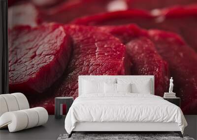 Close-up of Sliced Raw Beef, Red Marbling and Texture Wall mural