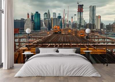 Construction on a Bridge Overlooking the New York City Skyline Wall mural