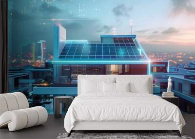 futuristic generic smart home with solar panels rooftop system. Generative Ai Wall mural