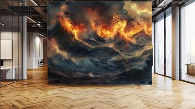 The Existence of Climactic Moment Elements in the Battle Between Fire and Water, Depicted in Epic Illustrations. Generative Ai Wall mural