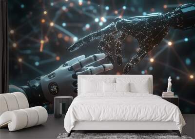 Two Robotic Hands Reaching Towards Each Other in a Networked Environment Wall mural